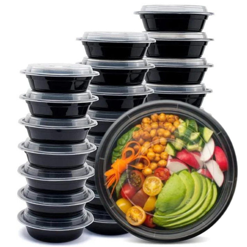 Dionte 32oz Black Meal Prep/ Bento Box Disposable Container with Clear Lid