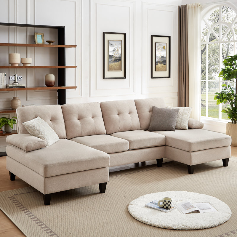 Laith Upholstered U-Shaped Sectional Symmetrical, Beige Fabric