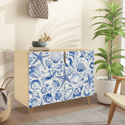 Sideboard Buffet Cabinet with Storage Blue White Nautical with 2 Doors for Living Room and Kitchen