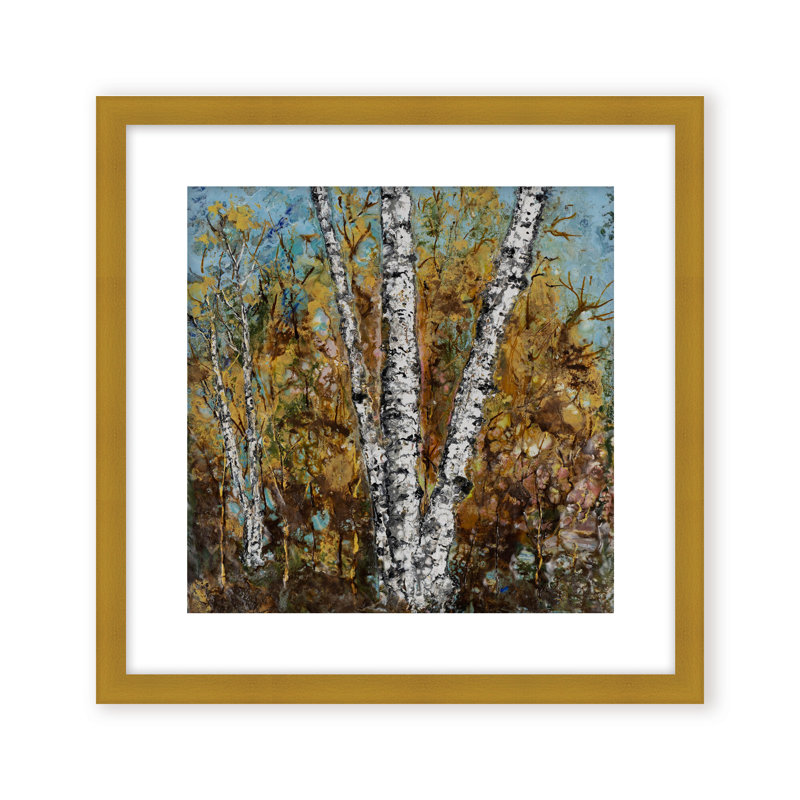 "Burnished Birch" Canvas Wall Art By Karen Biery Print by Karen Biery, 20" H x 20" W x 1.125" D, Framed Matted Print, Gold
