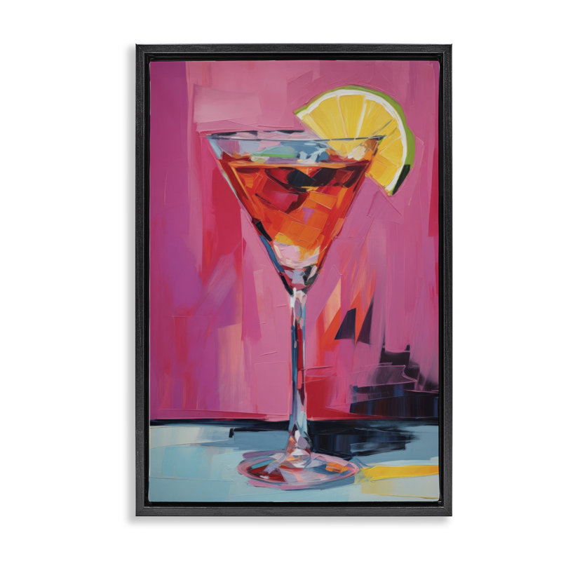  «Pink Lady Cocktail» par LSR Design Studio, Cadre flottant noir de jais, H 25 po x l 17 po