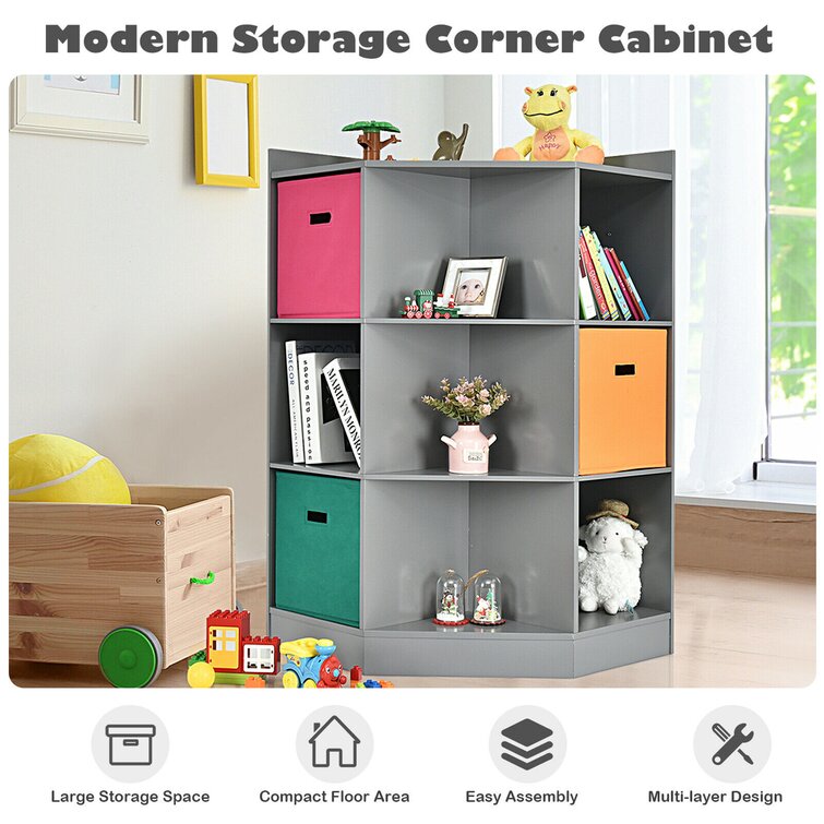 5pc Kids' Corner Cabinet Set with 4 Bins Set Gray/Hot Pink - RiverRidge Home