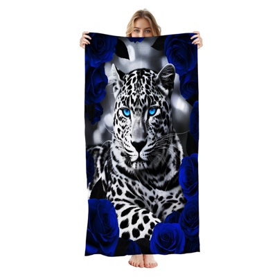  Serviette de plage légère en microfibre, absorbante et sans décoloration, 30 po x 60 po, plage léopard bleu rose