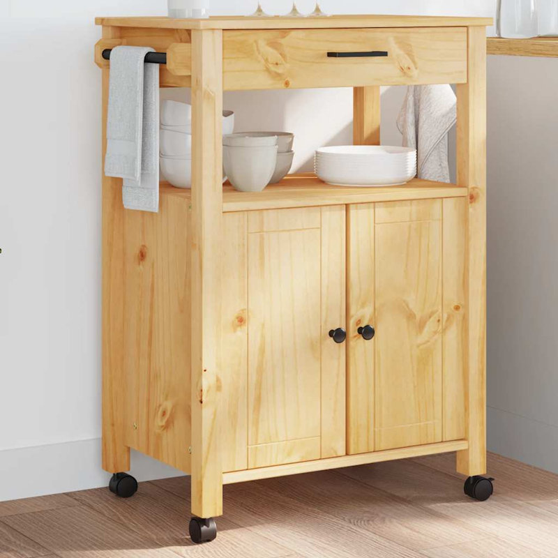 Chariot de cuisine en bois massif vidaXL 23,6 po x 15,7 po x 34,8 po vidaXL, Miel