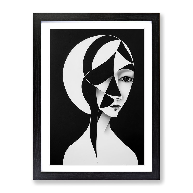 Monochrome Abstract Woman - Wrapped Canvas Print, 64cm H x 46cm W x 2cm D, Black Framed