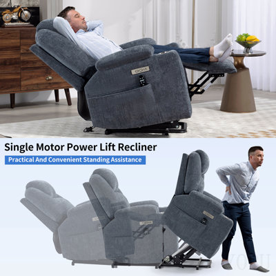Fauteuil inclinable électrique en chenille jusqu'à 350 lb, mécanisme de mouvement robuste avec massage par vibration à 8 points et chauffage lombaire, ports USB et Type-C, porte-gobelets en acier inoxydable, bleu