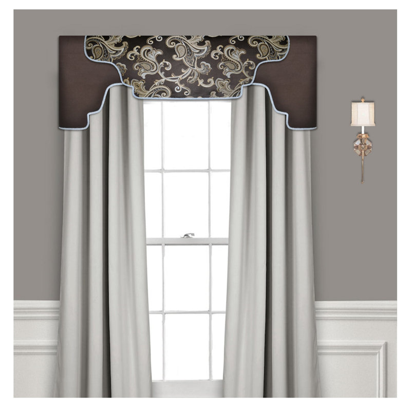 Gray and Floral Cotton Arched Valance Kit with Rod Pocket