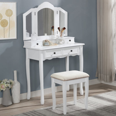 Ensemble coiffeuse et tabouret en bois Sanlo
