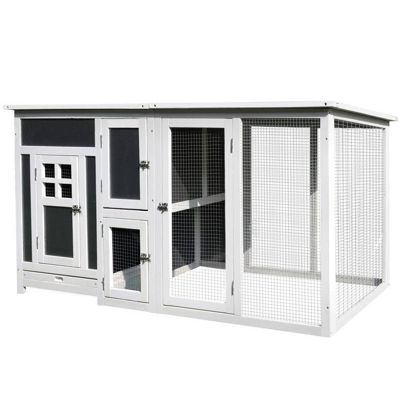 Poulailler en bois 63 po avec aire de jeu, nichoir, toit, cage extérieure durable de 63 po et robuste
