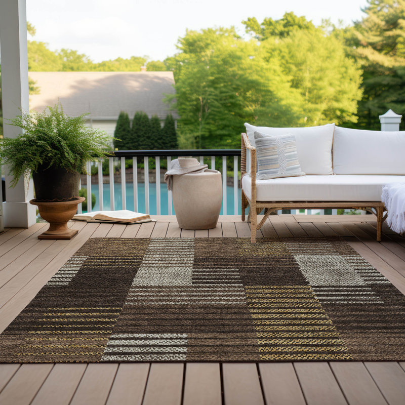 Tapis noir / brun / beige en polyester tissé à la machine Aleid, Rectangle 5 pi x 7 pi 6 po