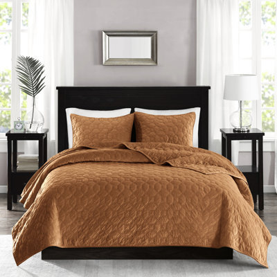 3 pièces de courtepointe très grand / très grand rouille, matelassage géométrique, velours de coton rembourré élégant, literie