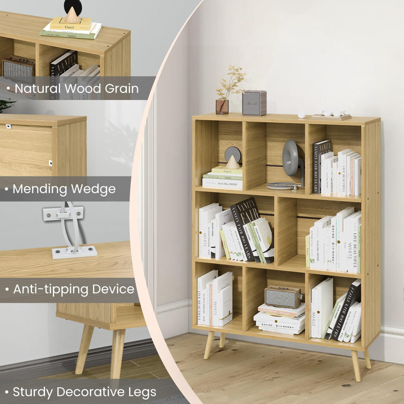 8-Cube Wooden Storage Organizer with Canted Legs