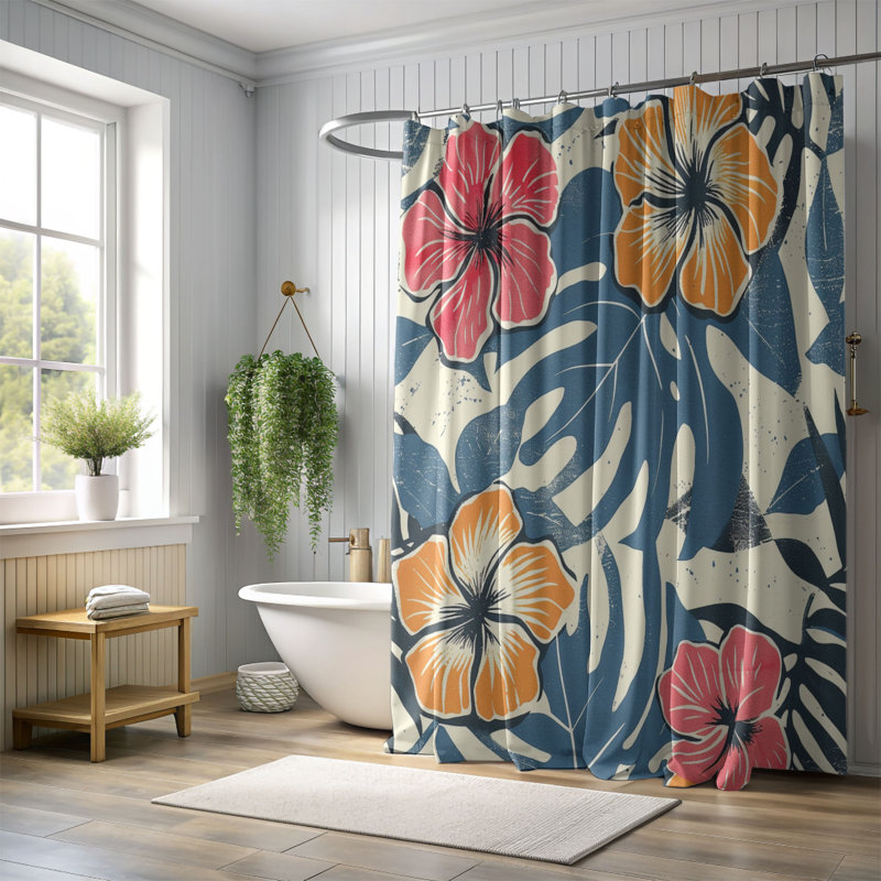 Tropical Textiles - Rideau de douche standard 1 pièce, H 74 po x l 71 po