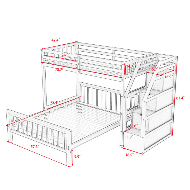 Delynne Kids Twin Over Full Bunk Bed, Gray