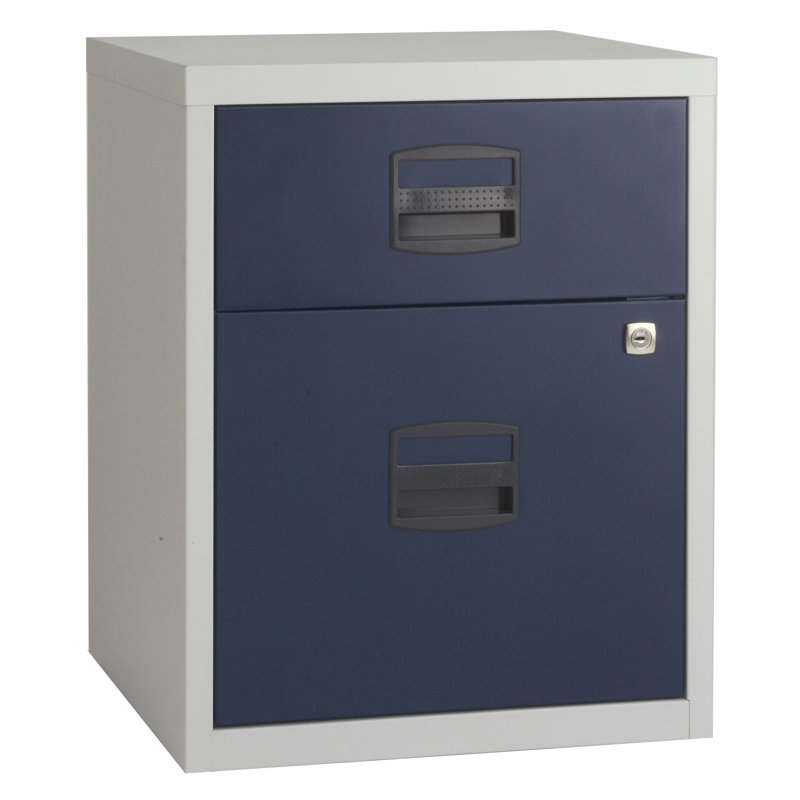 41.3cm Wide 2 -Drawer Mobile Solid Wood File Cabinet, Light grey/Oxford blue