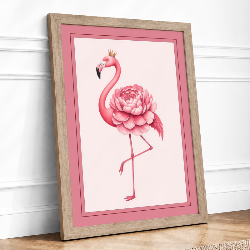 Flamingo in Bloom Botanical - Framed Print, A3 - 42.0 x 29.7 cm, Oak