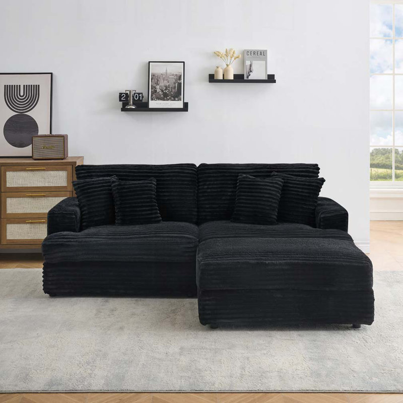 Canapé avec repose-pieds Corduroy, Noir