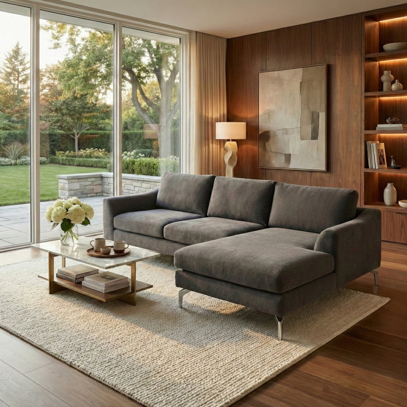 Anyya 105.5'' Wide Silk Sofa & Chaise, Right Hand Facing, Anthracite Velvet