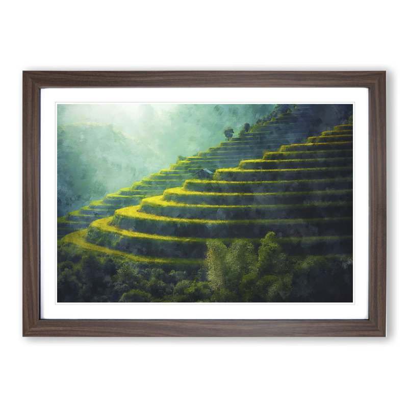 Rice Plantation in Cambodia Vol.1 - Picture Frame Painting, Walnut Framed, 36cm H x 48cm W x 2cm D