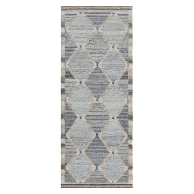 Scandinavian Outdoor Rug, Gray & Blue Geometric Runner By Rug & Kilim