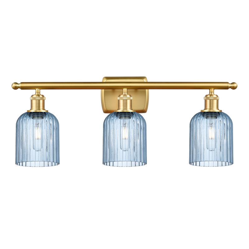 Abat-jour de meuble-lavabo 3 lumières 25 po Brion Addeline, Or satiné, Bleu princesse