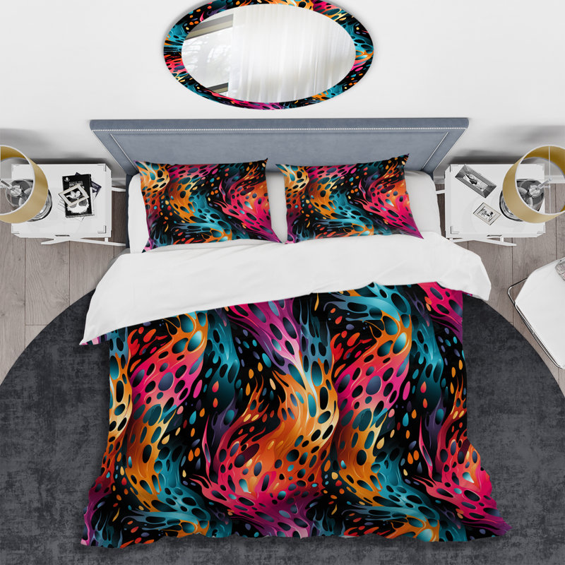 Colorful Neon Jungle Flash I - Ensemble de housse de couette géométrique, Housse de couette simple + 1 taie décorative stan
