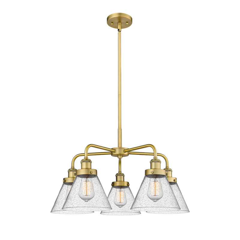 Lustre suspendu 5 lumières Cone, Grainé, Laiton brossé