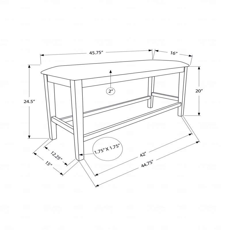 Banc, 42 po rectangulaire, design rembourré, bois, transitionnel