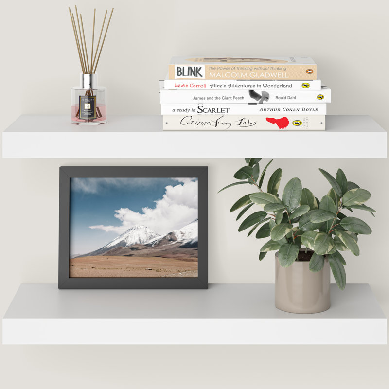 Miami 24" W x 8" D Floating Shelves Set with Invisible Wall Mount Brackets, White