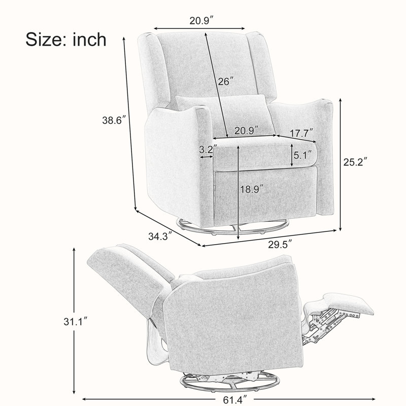 Fauteuil inclinable pivotant avec coussin, Gray Linen Incorrect