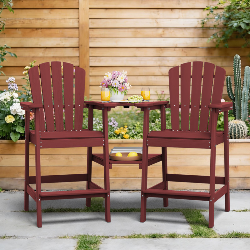 Wolak HDPE Outdoor Adirondack Chair Set With Detachable Tray, Red