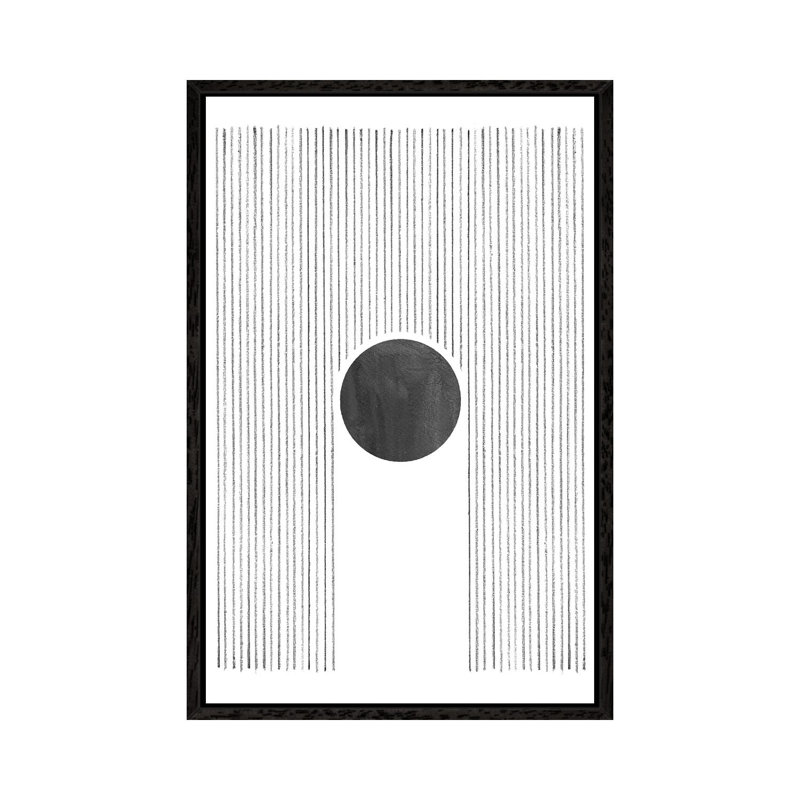 Lines And Black Sun - Print on Canvas, 66.04cm H x 45.72cm W x 3.81cm D, Black Framed