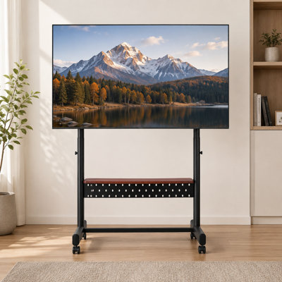 Meuble télé à roulettes, chariot de télévision mobile pour écrans de 55 à 100 pouces, support de moniteur portable réglable en hauteur avec plateau