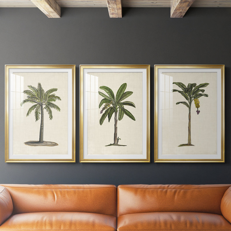 3 pièces de l'UA CH - British Palms I, H 21 po x l 30 po, Doré