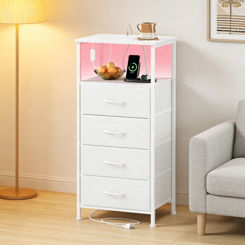 40cm W Metal Bedside Table, White