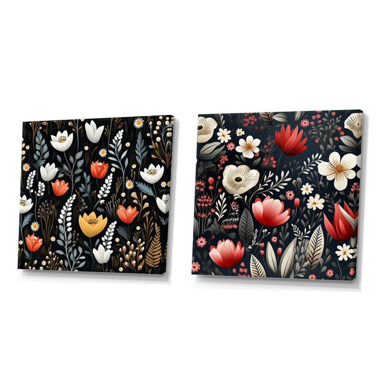 Jepson - Ensemble de 2 collages carrés botaniques abstraits, Toile tendue, H 36 po x l 73 po