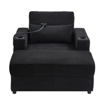 Upholstered Armchair With Storage Ottoman & USB Ports