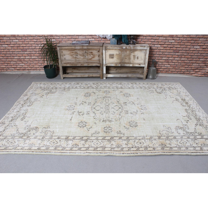 Grand tapis turc rétro à motifs géométriques pour le salon en beige