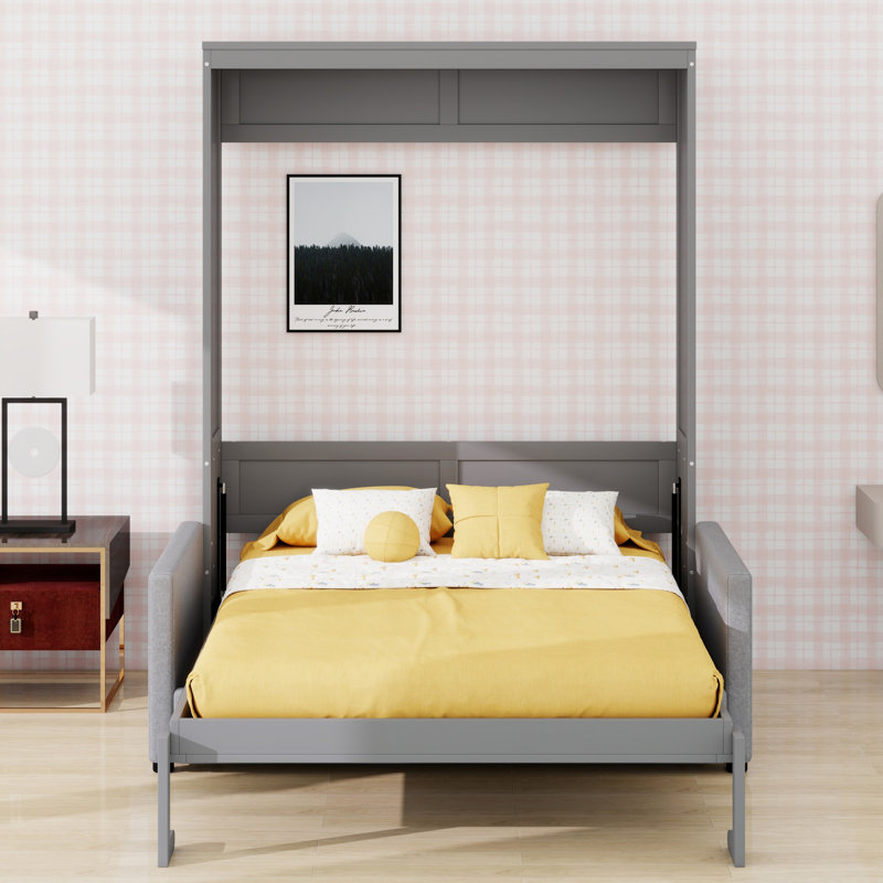 Lit escamotable peu encombrant, Gris, Grand lit