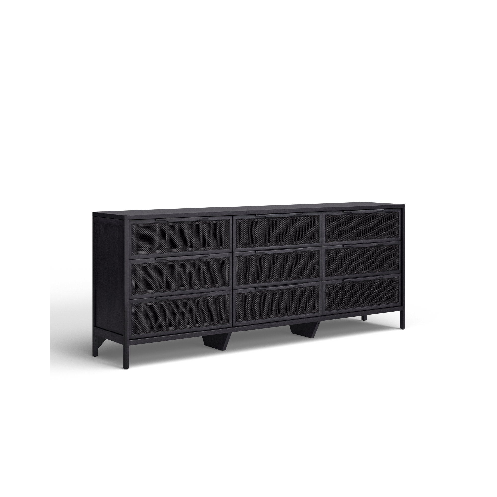 Nellie 9 Drawer Cane Dresser, Black