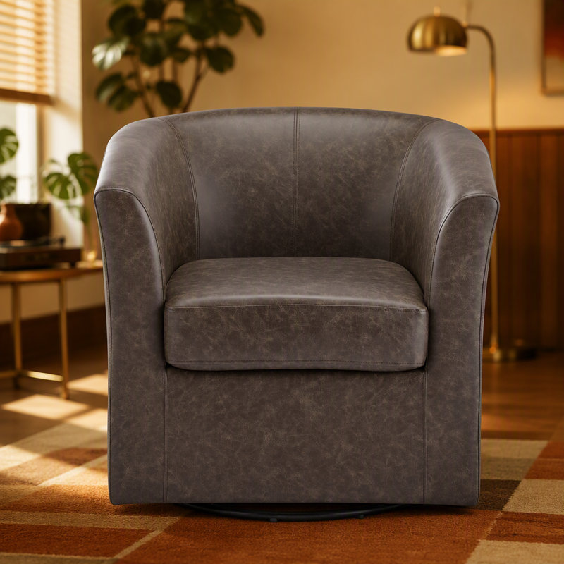 Fauteuil demi-tonneau Wilmore, Simili cuir brun foncé