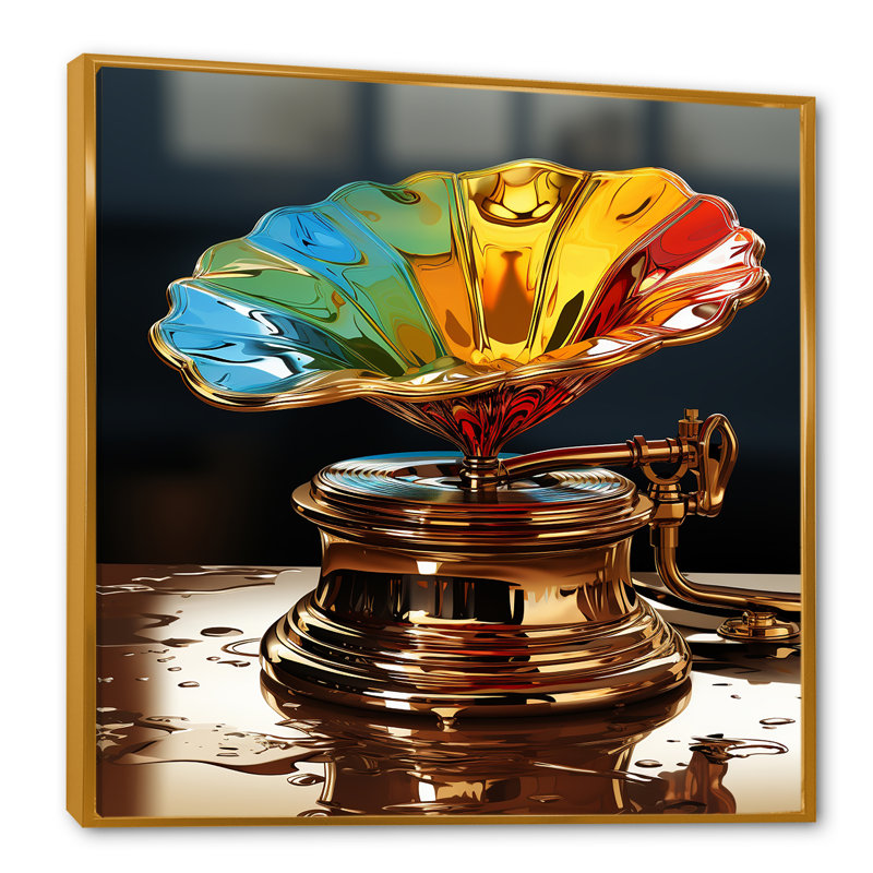 Colorful Phonograph Serenade - Phonographs, art mural, Cadre flottant doré, H 30 po x l 30 po x P 1,5 po