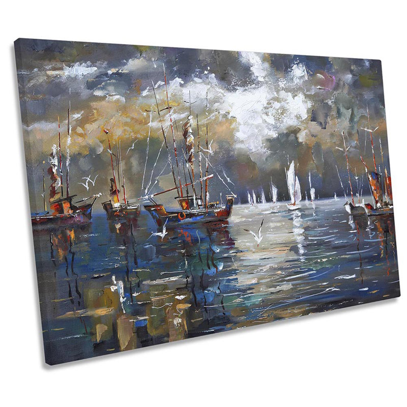 Stormy Sail Boats Harbour - Wrapped Canvas Art Prints, 91.4cm H x 137.2cm W x 4cm D
