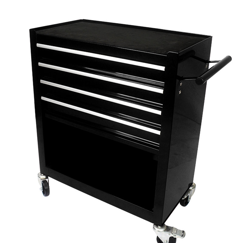 Chariot à outils multifonctionnel 4 tiroirs en noir, matériau en acier, ouverture de tiroir coulissante, 2 roues de frein non et pour une mobilité en douceur, options de rangement supplémentaires fournies avec - acier laminé à froid robuste,