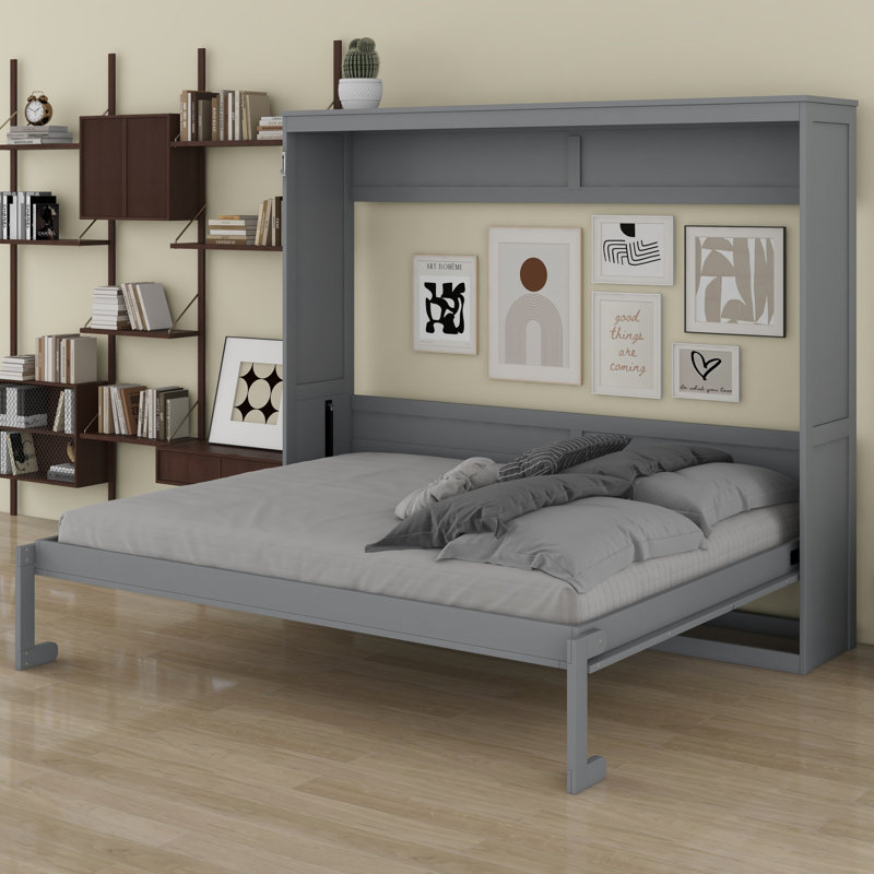 Lit escamotable peu encombrant, Gris, Grand lit