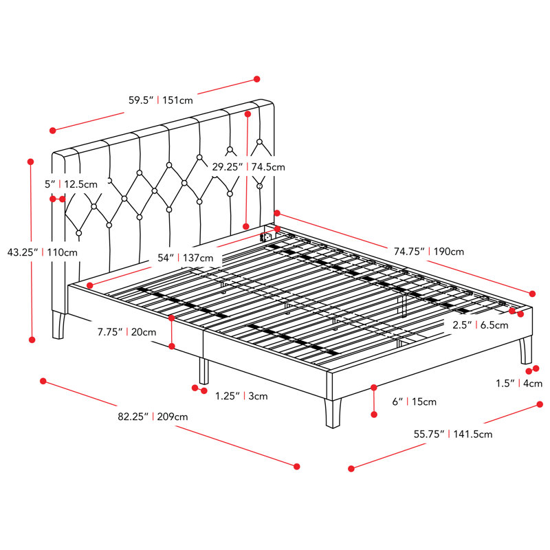 Lit plateforme tapissier Achilles, Double, Crème