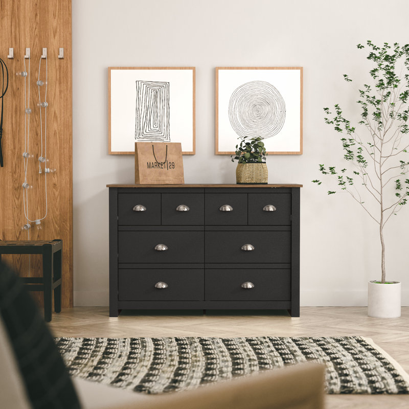 Commode double 6 tiroirs Bhure, Noir / chêne noueux