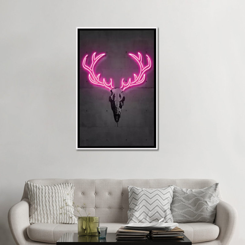 « Deer Skull » par octave Mielu-impression d’art graphique, Pas de tapis, Toile blanche encadrée
