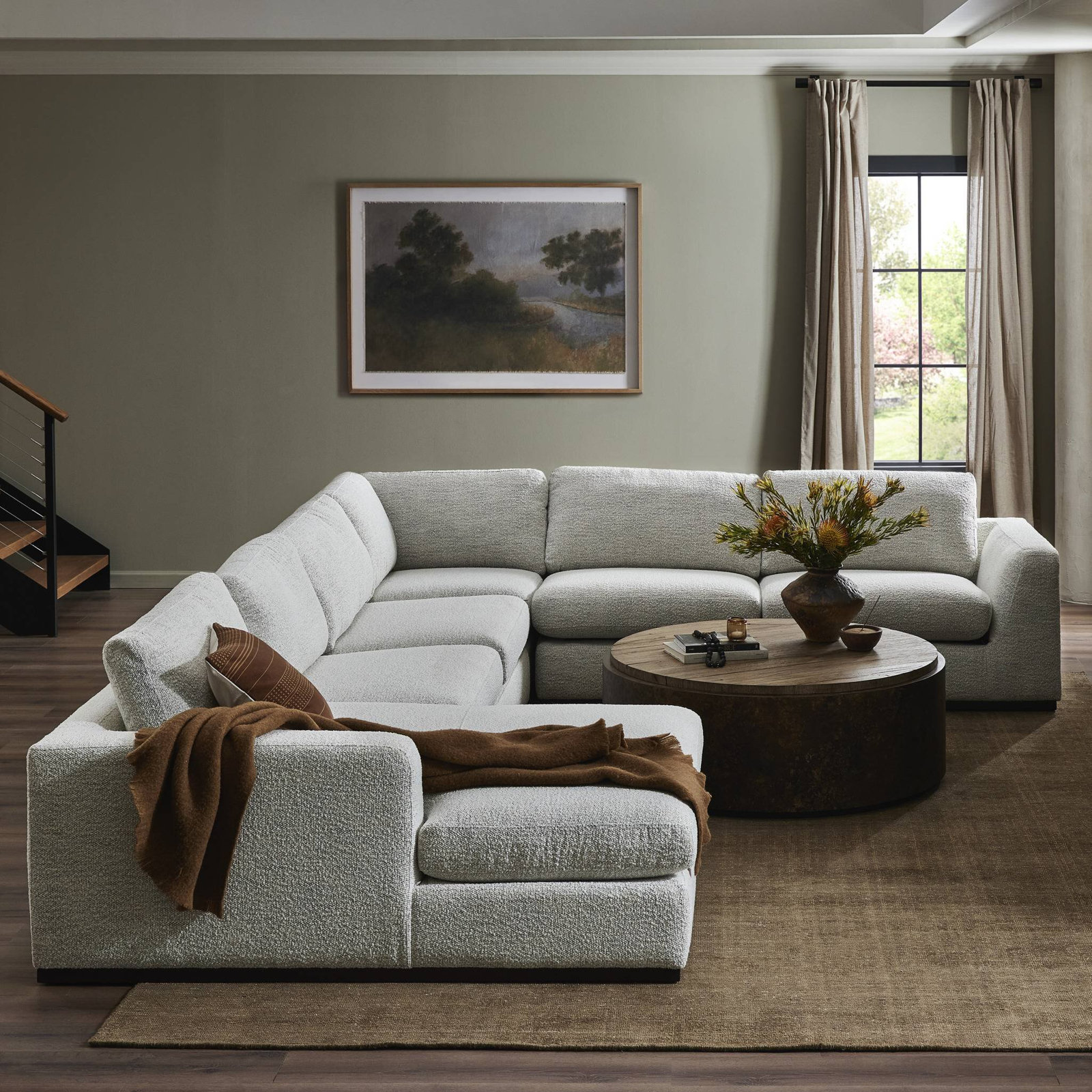 Wexford Genuine Leather Corner Sectional, Right Hand Facing, Merino Cotton Polyester Blend