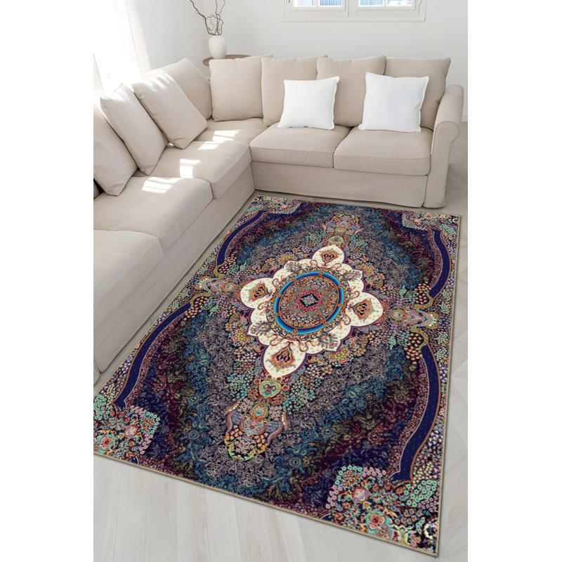 Tapis décoratif multicolore à motif floral, Rectangle 2 pi 4 po x 4 pi